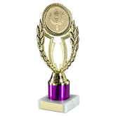 GOLD/PURPLE 'WREATH' HOLDER ASSEMBLED ON MARBLE (2" CEN/1" TUBE) - 7.75in